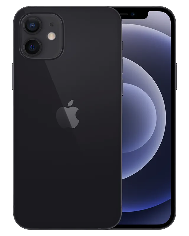 iPhone 12 seminovo na cor preto, visto de trás e de frente
