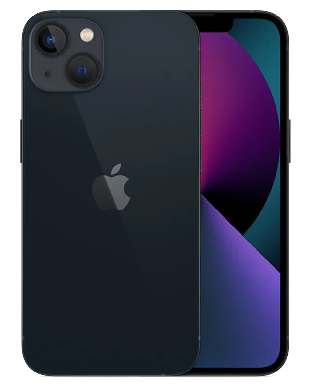 iPhone 13 seminovo na cor meia-noite, visto de trás e de frente